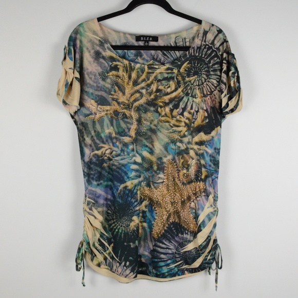 B.L.U.E. Rhinestone & Sea Themed Drawstring Top - Picture 2 of 8